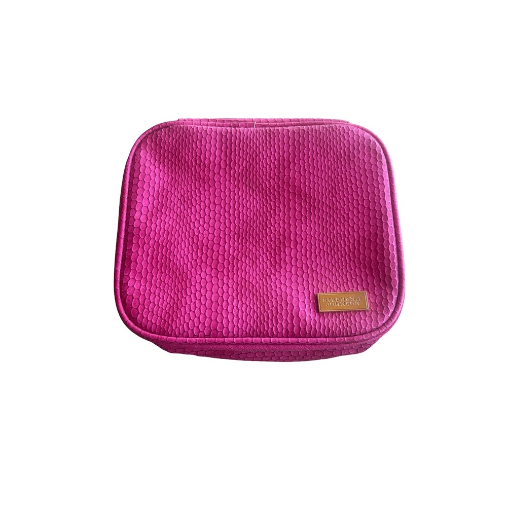 Stephanie Johnson Travel Jewelry Case Pink Textured Faux Leather Blue Velvet OS